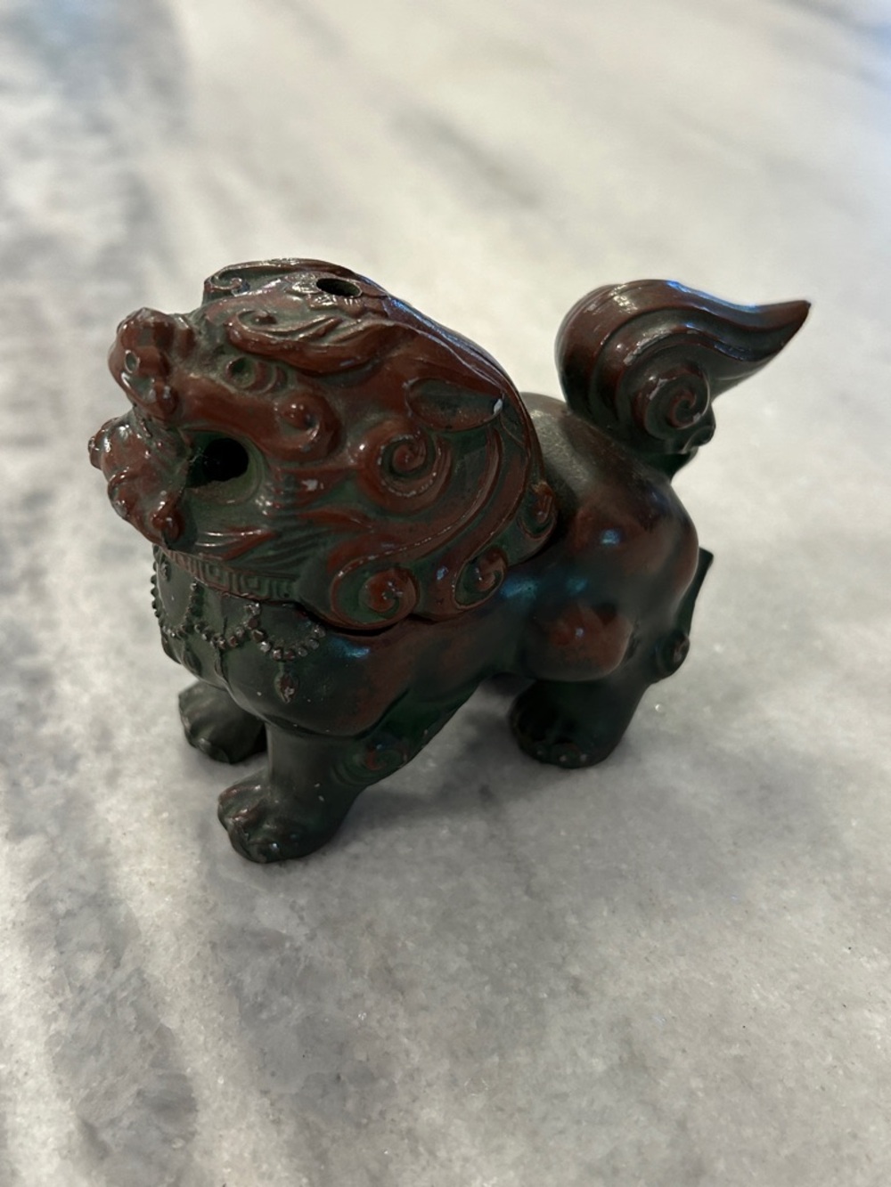Painted Metal Foo Dog Incense Burner Figurine